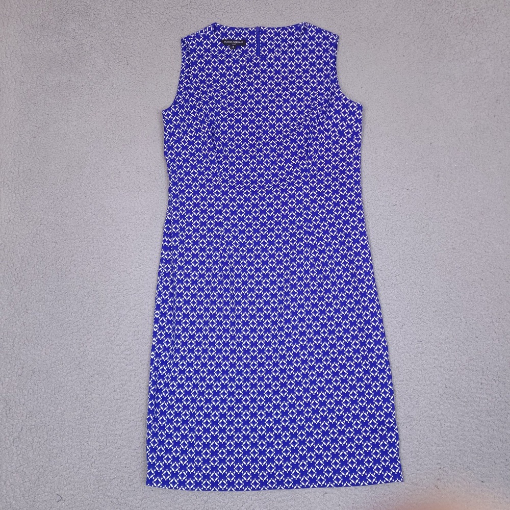 Mario Serrani Italy‎ Sheath Dress Womens Size 8 Blue White Sleeveless Geometric